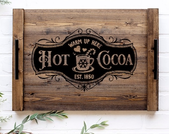 Handmade Farmhouse Ottoman Tray: Rustic Hot Cocoa Bar Decor