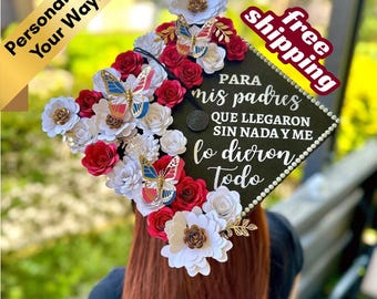 Custom Graduation Cap - Personalized with Your Design - Class of 2025 & 2026 - Flower Graduation Cap Design Topper - Handmade Grad Cap