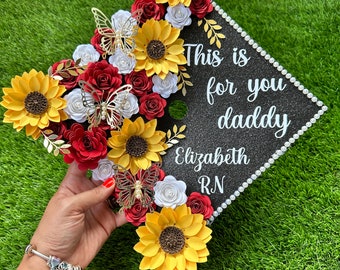 Custom Sunflower Graduation Cap - Personalized with Your Design - Class of 2024 - Class of 2025 - Flowers Graduation Cap Design - Handmade