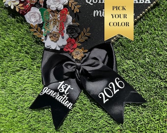 Custom Graduation Cap Bow 2026 | First Gen, Name or Major | Cultural & Rhinestone and Pearls | Personalized Grad Cap Accessory | Handmade