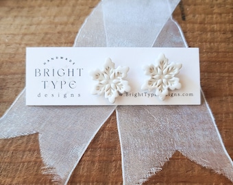 Snowflake Stud Earrings! Cute polymer clay holiday earrings | hypoallergenic stainless steel studs