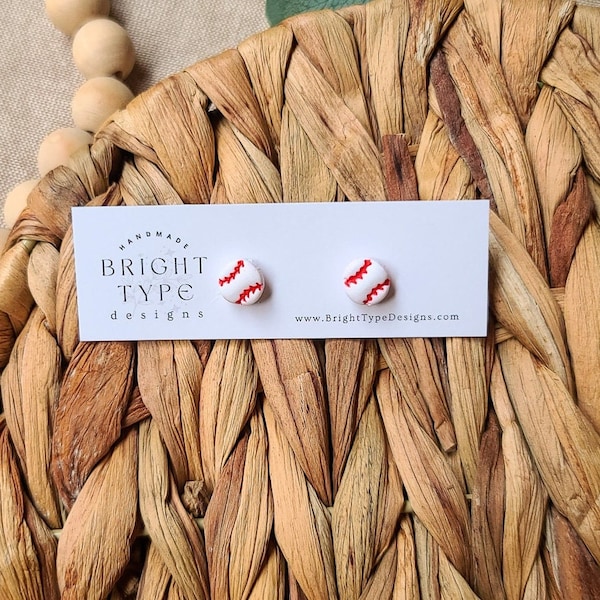 Tiny baseball studs | handmade polymer clay | hypoallergenic stainless steel studs