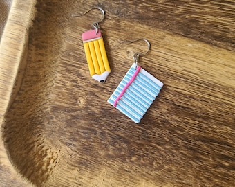 Cute pencil & paper dangle earrings | perfect back to school Teacher gifts | hypoallergenic lightweight stainless steel dangles
