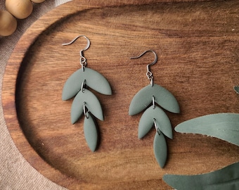 Army Green and silver lightweight dangle earrings | handmade polymer clay | hypoallergenic stainless steel dangles