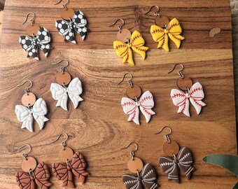Cute Sport Bow Dangles! Realistic Detailed Polymer Clay Earrings.