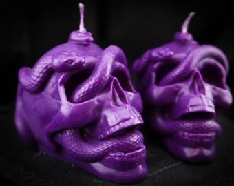 Serpent's Embrace Skull Candle: Handmade Soy Wax, Gothic Decor