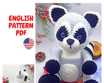 Raccoon pattern, raccoon plush, Crochet pattern, amigurumi crochet tutorial