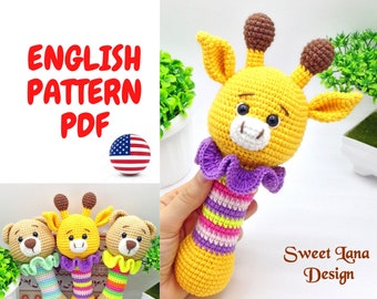 Crochet PATTERN Baby Rattle, Amigurumi Giraffe, Crochet Pattern, crochet giraffe toy, Newborn toy Pattern