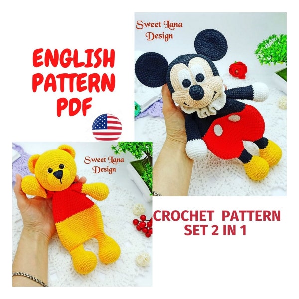 Crochet PATTERN Baby Lovey Toy, Bear Security blanket, Mouse Lovey Pattern, Comforter