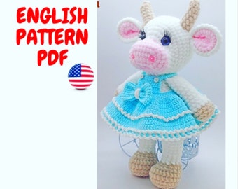 Cow crochet pattern, Plush crochet cow, Stuffed animal amigurumi pattern