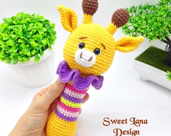 PATRÓN DE GANCHILLO Sonajero para bebé, Jirafa amigurumi, Patrón de crochet, Juguete de jirafa de crochet, Patrón de juguete para recién nacido