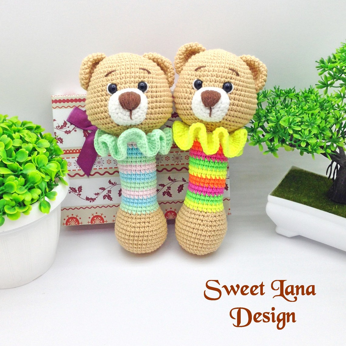 Handmade Crochet Newborn Bear Rattle & Booties Gift Set (2pc) – Baby Shower Gift main image 0