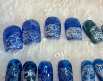Blue Ocean Wave Press On Nails | Bright Summer Square Full Set