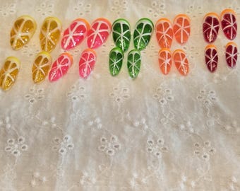 Medium Almond Jelly 3-D Ctrus Press On Nails | Bright and Bold Summer Nails
