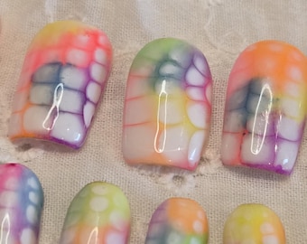 Neon Tie-Dye Press On Nails | Bright Summer Square Full Set
