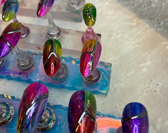 Jelly Rainbow Chrome Medium Almond Press On Nails | Unique Summer Statement Nails