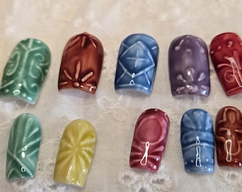 Almond Ceramic Press On Nails | rustic summer set