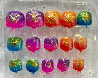 Kid press on rainbow jelly set | Summer nails