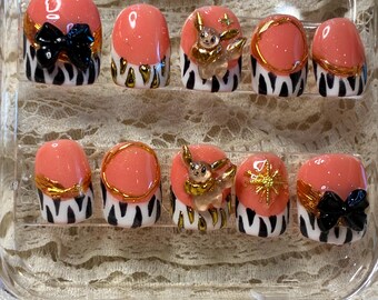 Pokemon Press On Nails | Short Square Evee Zebra