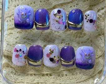 Pokemon Press On Nails | Short Square Ghastly