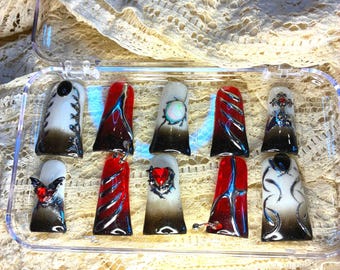 Small coffin Press On Nails | Metallic gem Glam Chrome Set