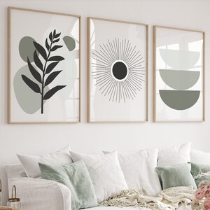 Set of 3 Sage Green Wall Prints | Green Botanical Prints | Leaf Wall Art | Sage Green Wall Prints | Boho Wall Art Home Office Decor