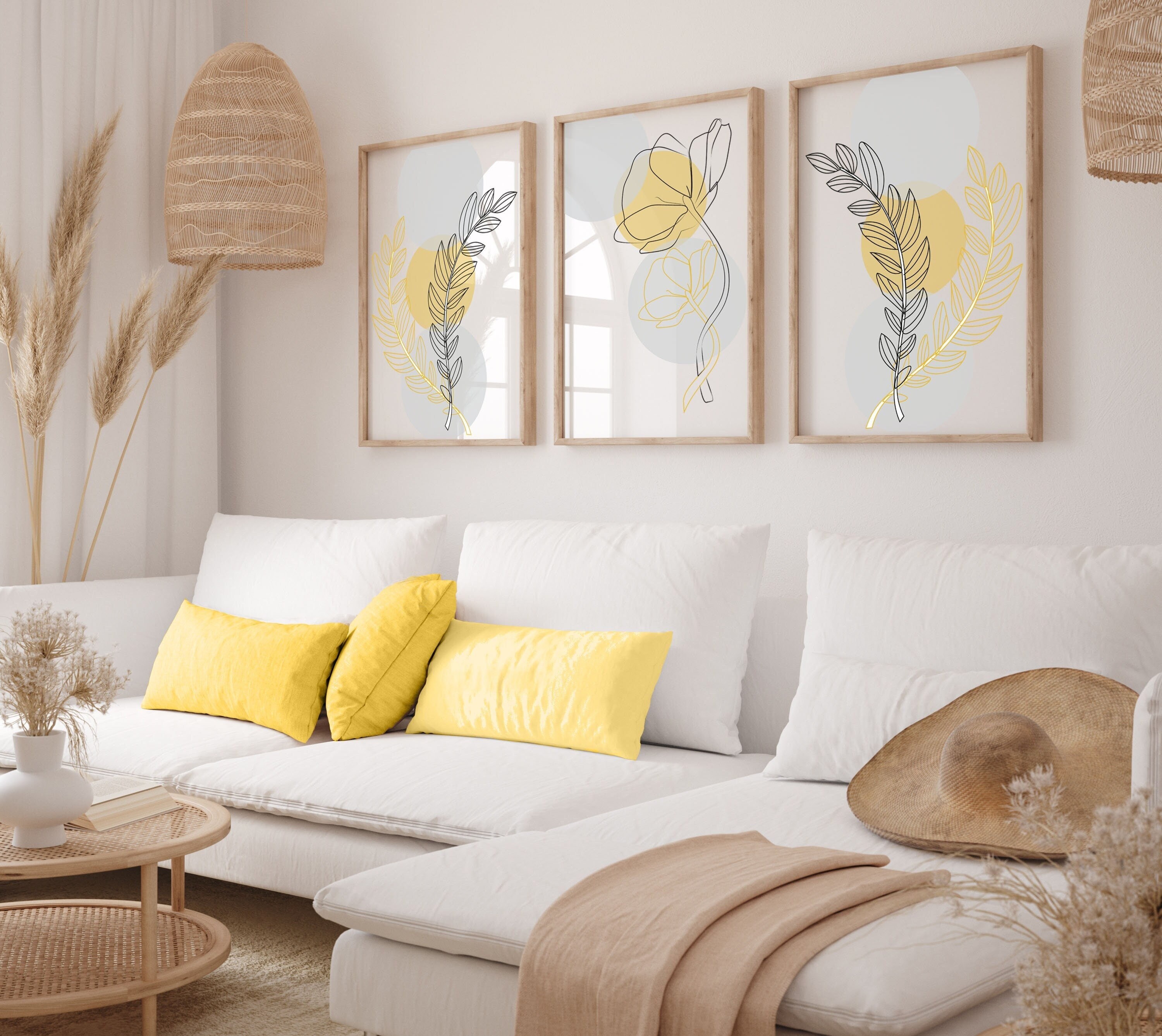 Yellow Wall Art Prints Yellow Grey Wall Prints Flower Wall Etsy