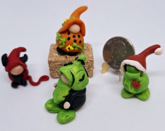 Halloweenkabouters: miniatuur trick-or-treaters van polymeerklei, sprookjestuindecor