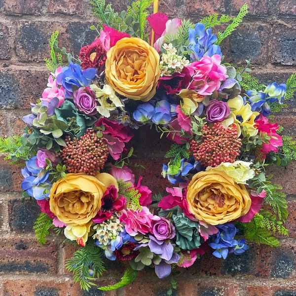 Wreath for front door/ Artificial door wreath/ flower wreath/ faux flower door wreath/ summer door wreath/ colourful door wreath