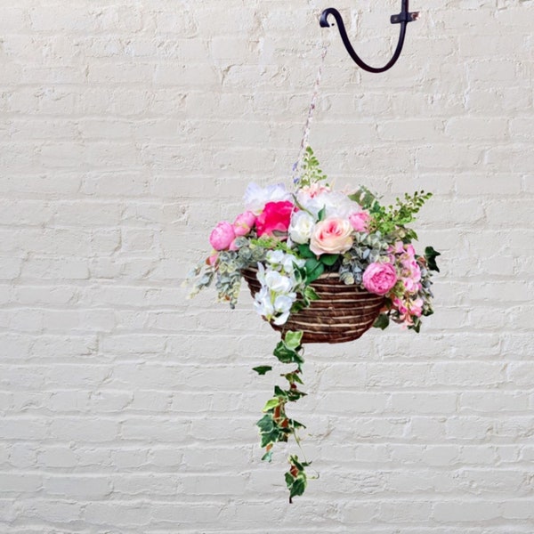 Artificial flower hanging basket/ faux flower basket/ summer garden flowers/ summer garden decor /garden accessories / garden plants