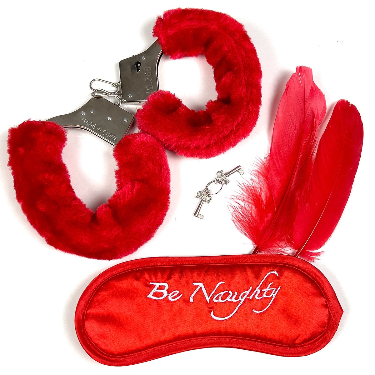 Metal Handcuffs Fluffy Blindfold With 2 Feathers for Fancy Dress and