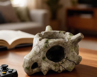 Realistische asbak met Cubone-schedel, bureaudecoratie voor gamers, cadeau voor Pokémon- en videogamefans, anime-schedelfiguur