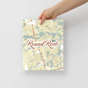 Affiche papier carte Round Rock Texas | carte colorée imprimée sur papier mat