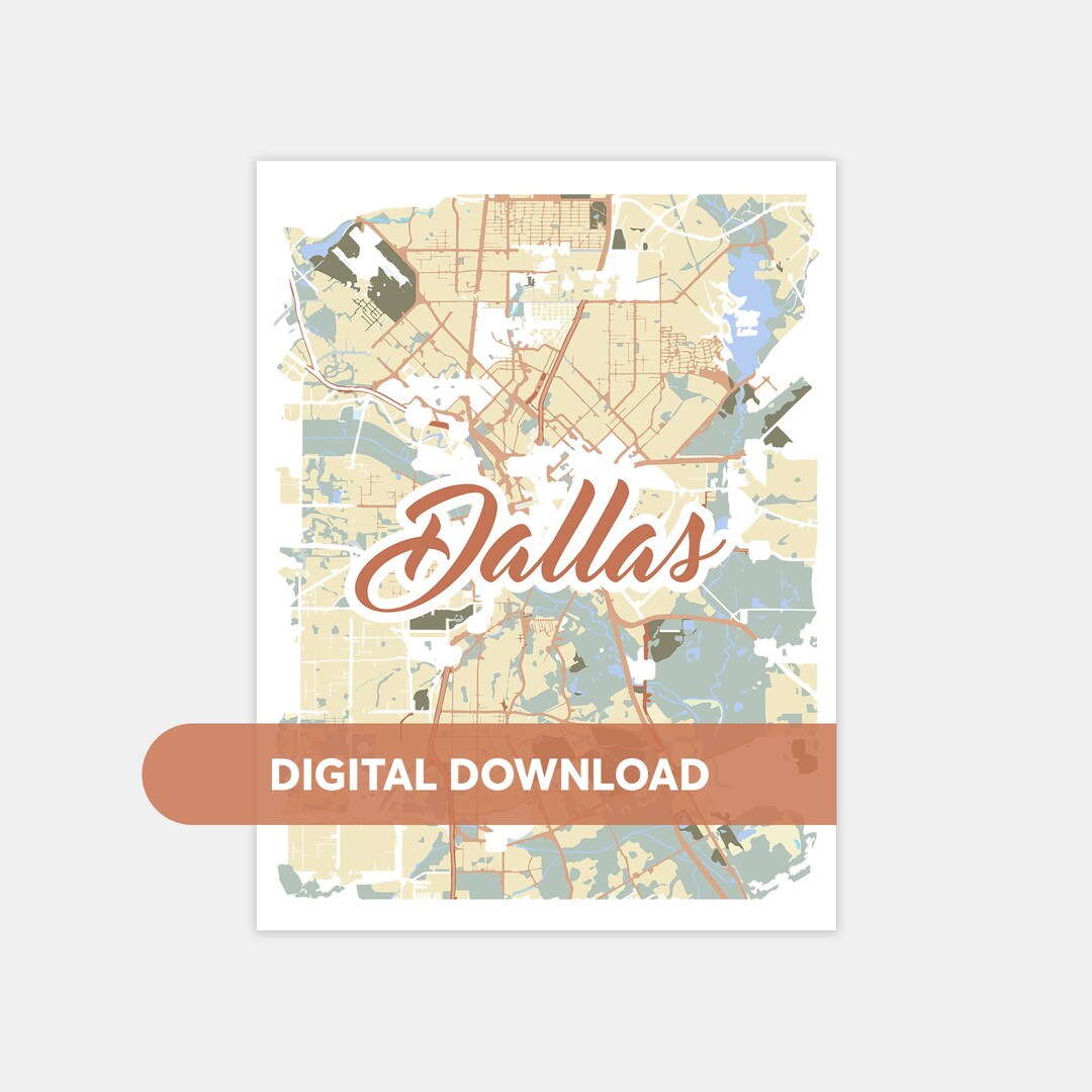 Dallas Simple Color Map Dallas Texas Map Digital Print | Colorful Map Downloadable Art - Etsy
