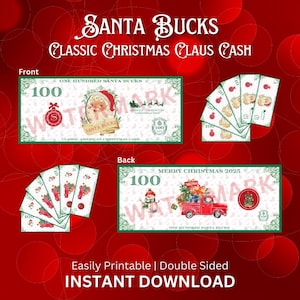 印刷可能なサンタバックス | クリスマスキャッシュ | サンタクロースキャッシュ | プレイマネー | クリスマスオークションマネー | クリスマスパーティーゲーム | すぐにダウンロード