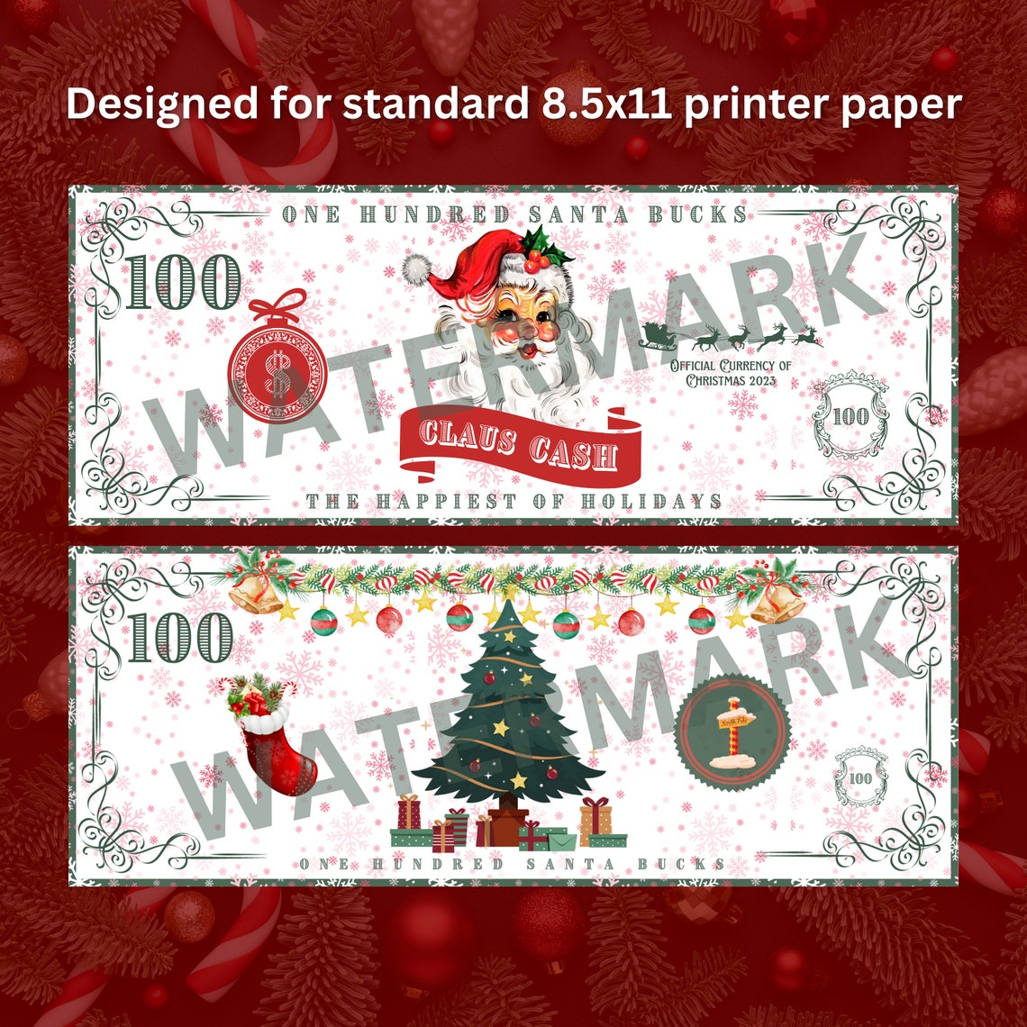 Printable Santa Bucks Christmas Cash Claus Cash Play Money Christmas