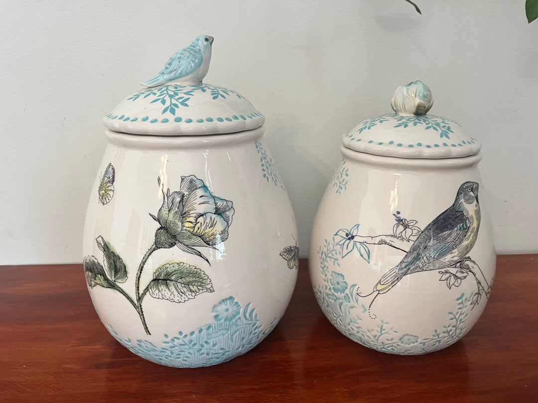 Set of 2 Bluebird Cookie Jars Edie Rose Home Bloom Collection Etsy