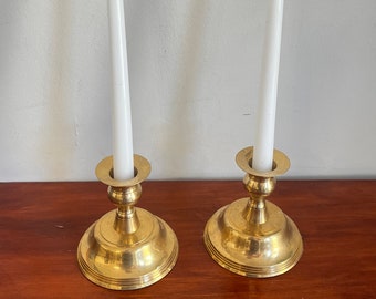 Heavy Brass Taper Candlestick Holders  - Vintage Wedding Dinner Party Table/Mantle Decor