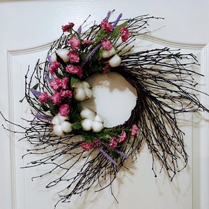 Whispy Twig Wreath - Summer Flowers -Cotton Bolls
