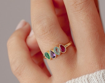 Personalized Birthstone Ring, Family Birthstone Rings, Multi Stone Ring, Gold Personalized Dainty Ring, Birthstone Rings, Mother's Day Gift