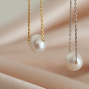 Single Pearl Necklace, Floating Pearl Necklace, Dainty Necklace, Simple Everyday Necklaces, Bridesmaid Necklaces, Wedding Necklace