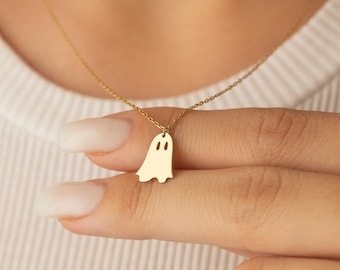 Gold Ghost Necklace, Ghost Necklace, Halloween Necklace, Cute Ghost Necklace, Dainty Ghost Necklace, Happy Ghost Necklace, Halloween Jewelry
