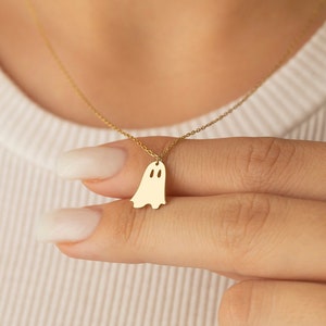 Gold Ghost Necklace, Ghost Necklace, Halloween Necklace, Cute Ghost Necklace, Dainty Ghost Necklace, Happy Ghost Necklace, Halloween Jewelry