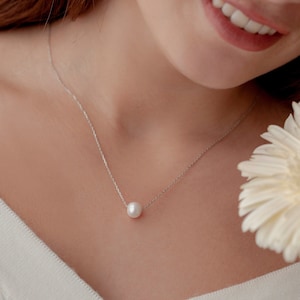 Solid Gold Pearl Necklace, Freshwater Pearl Necklace, Dainty Pearl Necklace, Gift For Her, Solid White Gold Pearl Necklace