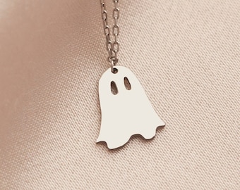 Halloween Ghost Necklace, Sterling Silver Tiny Ghost Necklace, Kids Necklace, Cute Spooky Boo Emoji, Halloween Gift, Gift for Her