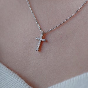 Sterling Silver Cross Necklace, Delicate Cross for mom, 14k Gold Diamond Cross, Confirmation Gift for girls, Girl Women Cross necklace