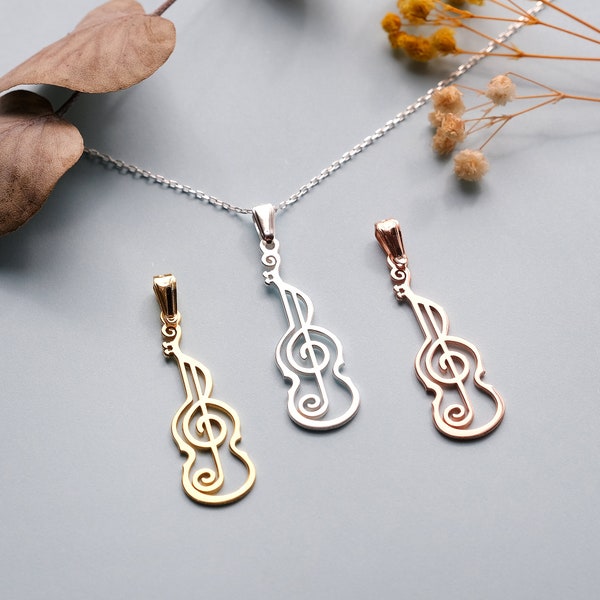 Origami Music Figure Necklace in 925 Sterling Silver, Violin Pendant, Gift for Him, Gift for Her, Birthday Gift, Mother’s Day Gift