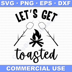 Vamos brindar SVG, imagem de acampamento com marshmallows (svg, dxf, eps, png) para canecas, copos, camisas, travesseiros, adesivos, padrões de corte