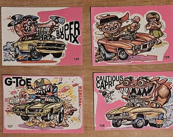 Paquete de 4 tarjetas Odd Rods: n.° 125 Super Soutx, n.° 126 Lemans, n.° 127 G-Toe y n.° 128 Cautious Capri