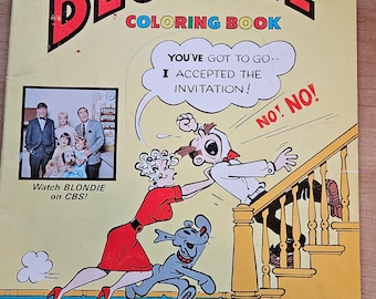 Libro para colorear de Blondie, 1968. ¡En muy buen estado! Tiene una viñeta coloreada y una marca de color en la portada. Desgaste normal y un ligero amarilleamiento de las páginas.